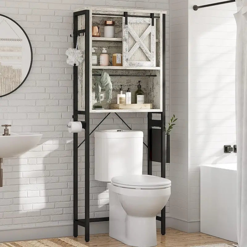 Over-Toilet Storage Cabinet with Rattan Doors