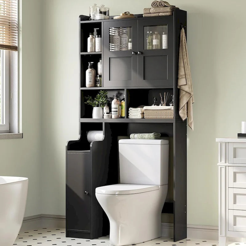 Over-Toilet Storage Cabinet with Rattan Doors