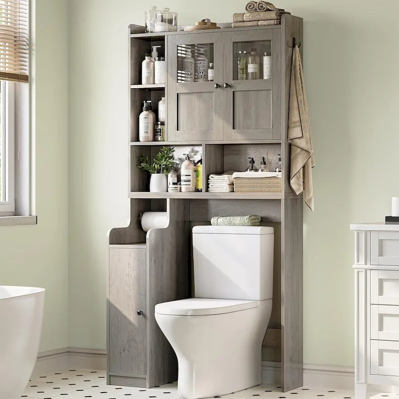 Over-Toilet Storage Cabinet with Rattan Doors