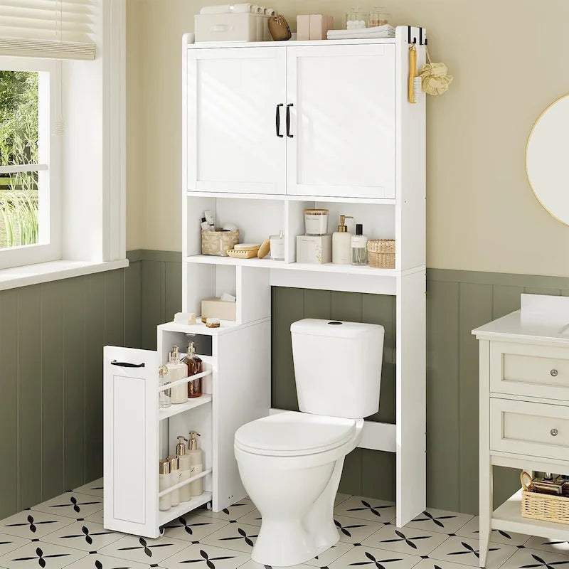 Over-Toilet Storage Cabinet with Rattan Doors