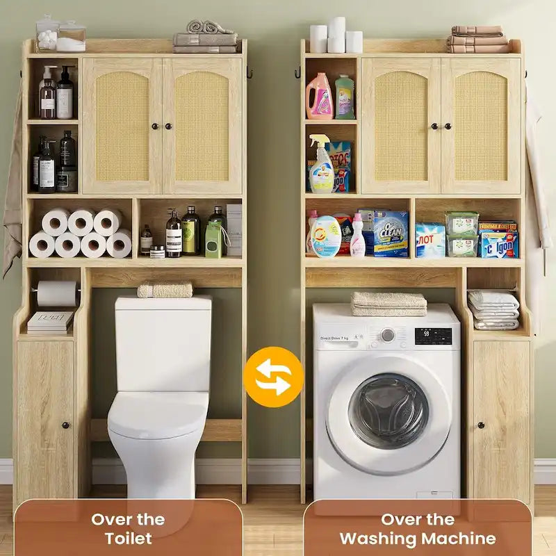Over-Toilet Storage Cabinet with Rattan Doors
