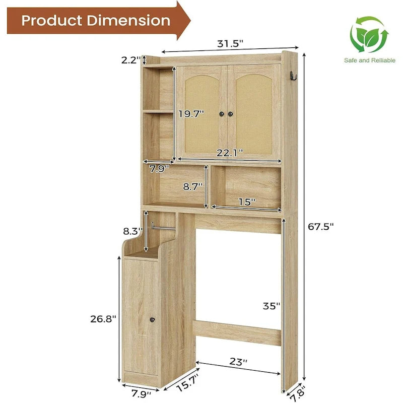 Over-Toilet Storage Cabinet with Rattan Doors