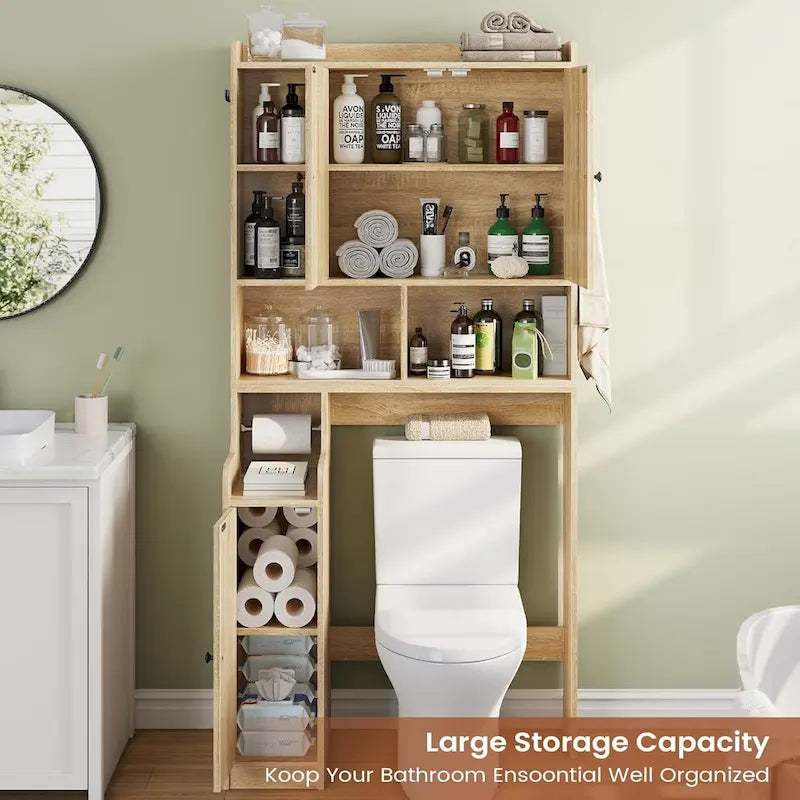 Over-Toilet Storage Cabinet with Rattan Doors