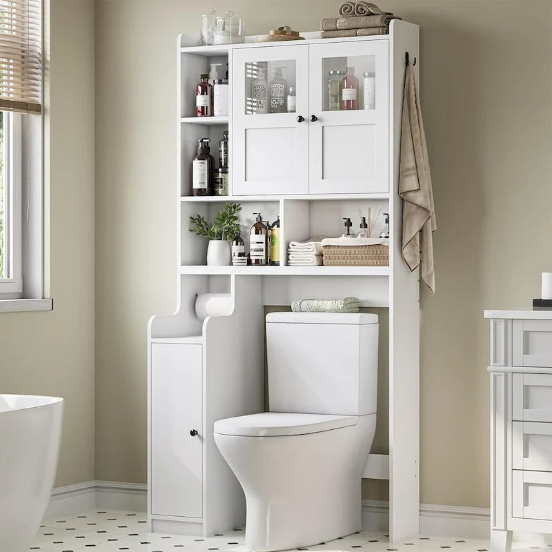 Over-Toilet Storage Cabinet with Rattan Doors