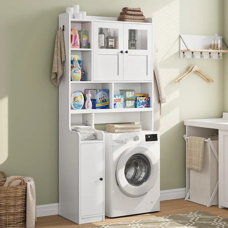 Over-Toilet Storage Cabinet with Rattan Doors