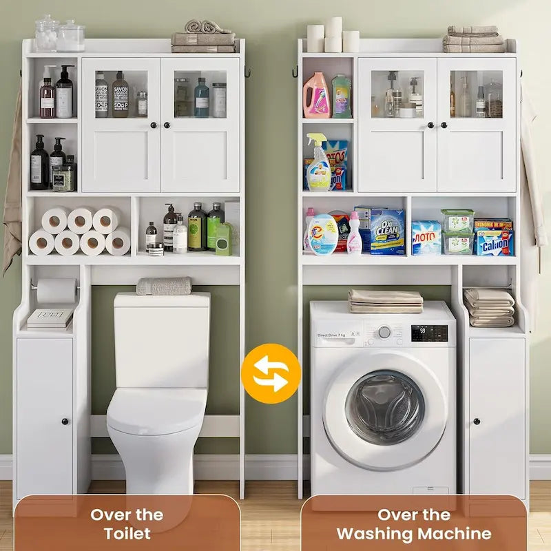 Over-Toilet Storage Cabinet with Rattan Doors
