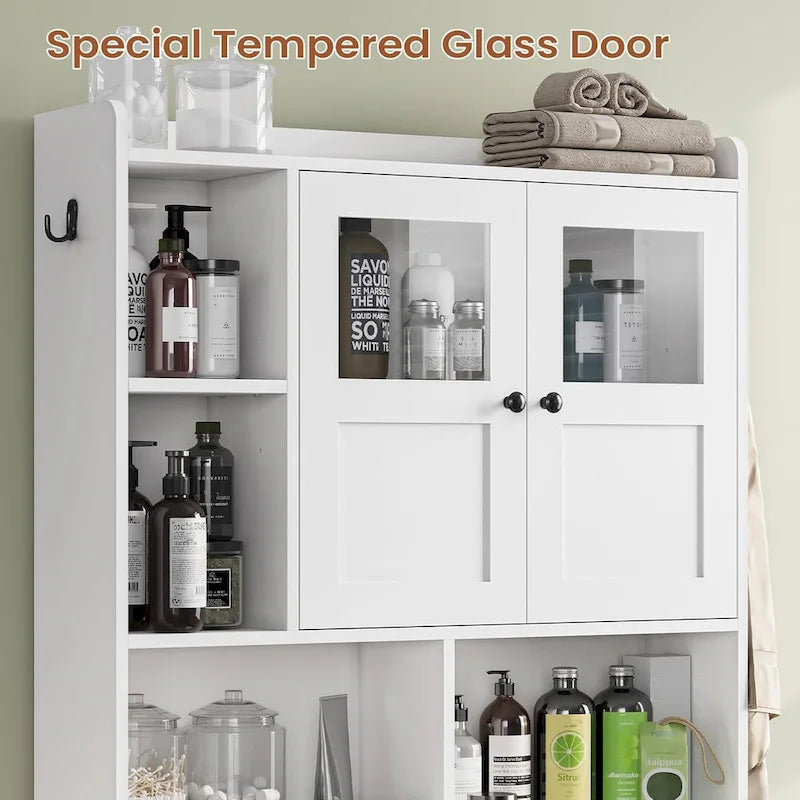 Over-Toilet Storage Cabinet with Rattan Doors