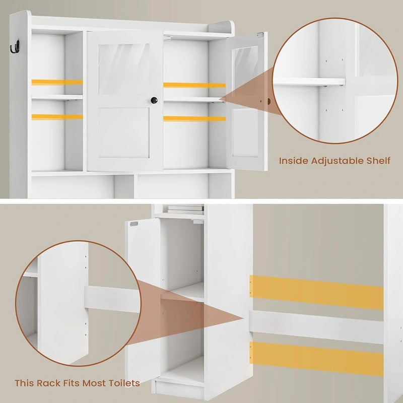 Over-Toilet Storage Cabinet with Rattan Doors