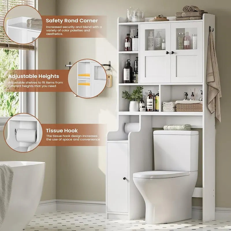 Over-Toilet Storage Cabinet with Rattan Doors