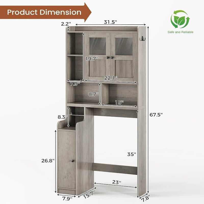 Over-Toilet Storage Cabinet with Rattan Doors