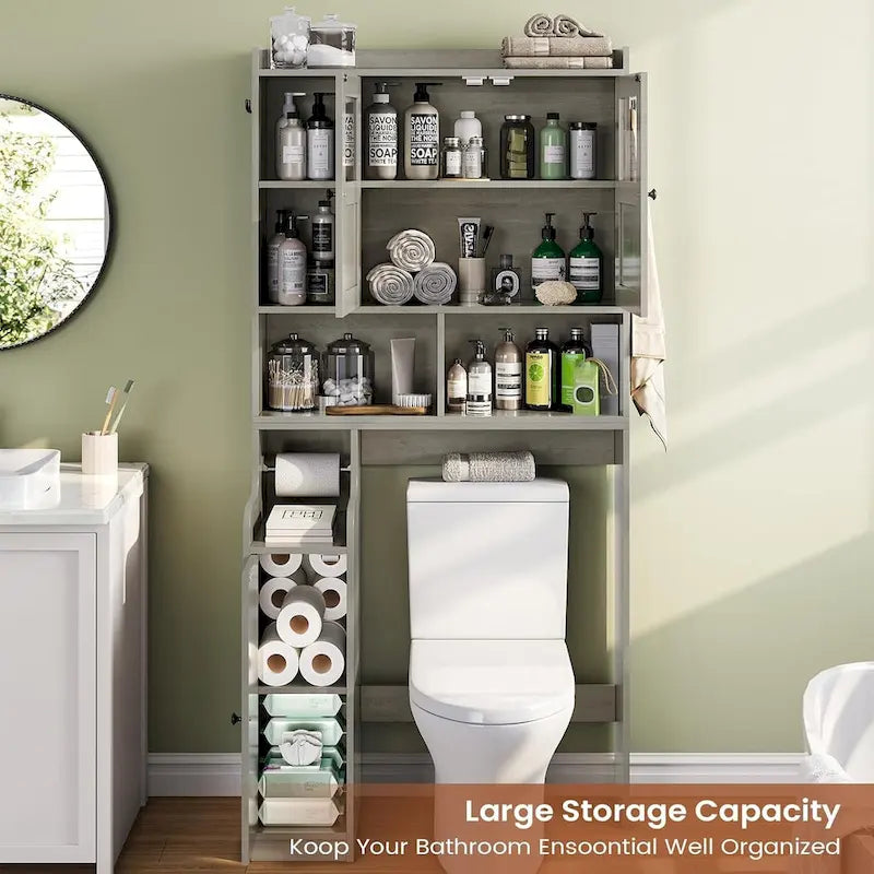 Over-Toilet Storage Cabinet with Rattan Doors