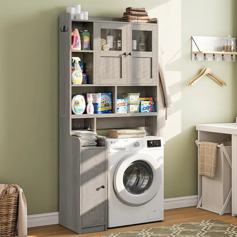 Over-Toilet Storage Cabinet with Rattan Doors