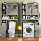 Over-Toilet Storage Cabinet with Rattan Doors