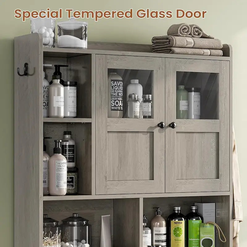 Over-Toilet Storage Cabinet with Rattan Doors