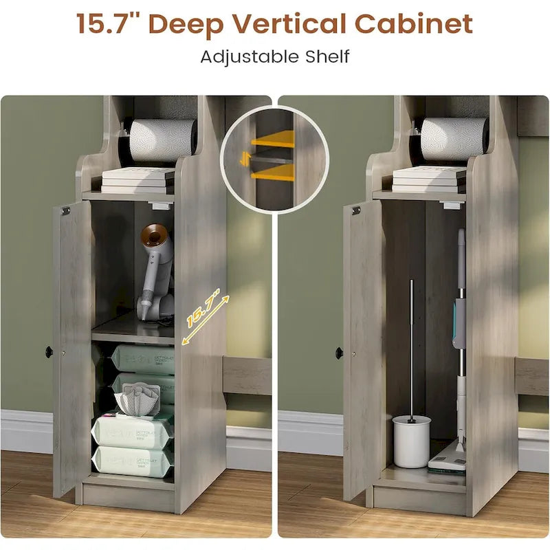 Over-Toilet Storage Cabinet with Rattan Doors