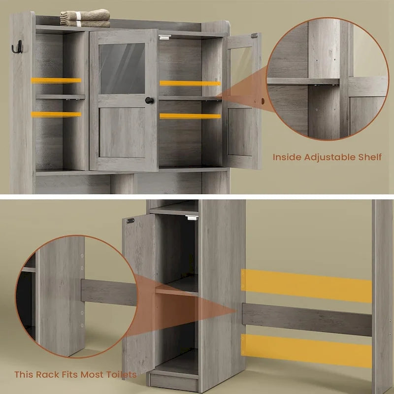 Over-Toilet Storage Cabinet with Rattan Doors