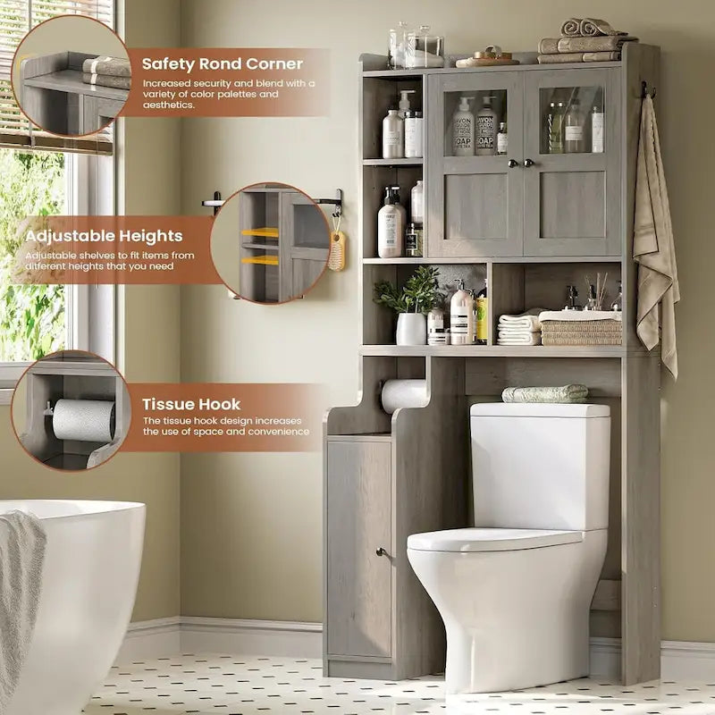 Over-Toilet Storage Cabinet with Rattan Doors