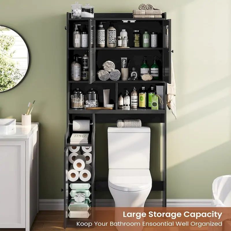 Over-Toilet Storage Cabinet with Rattan Doors