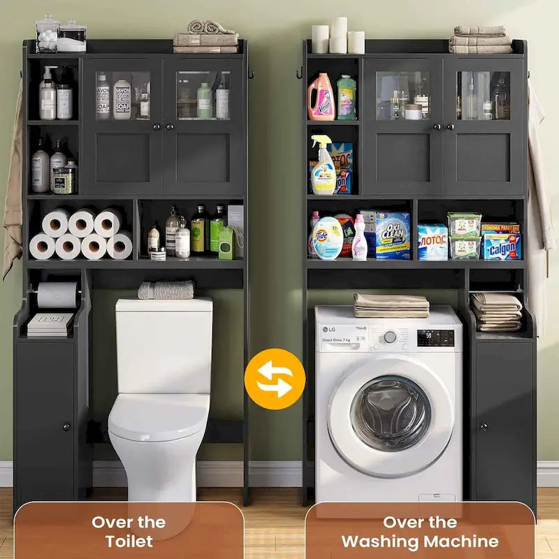 Over-Toilet Storage Cabinet with Rattan Doors