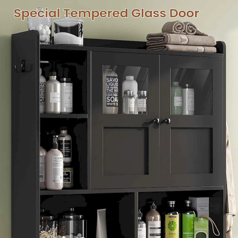 Over-Toilet Storage Cabinet with Rattan Doors