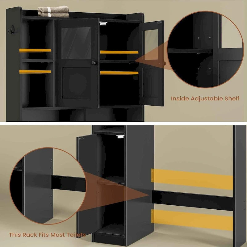 Over-Toilet Storage Cabinet with Rattan Doors