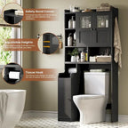 Over-Toilet Storage Cabinet with Rattan Doors