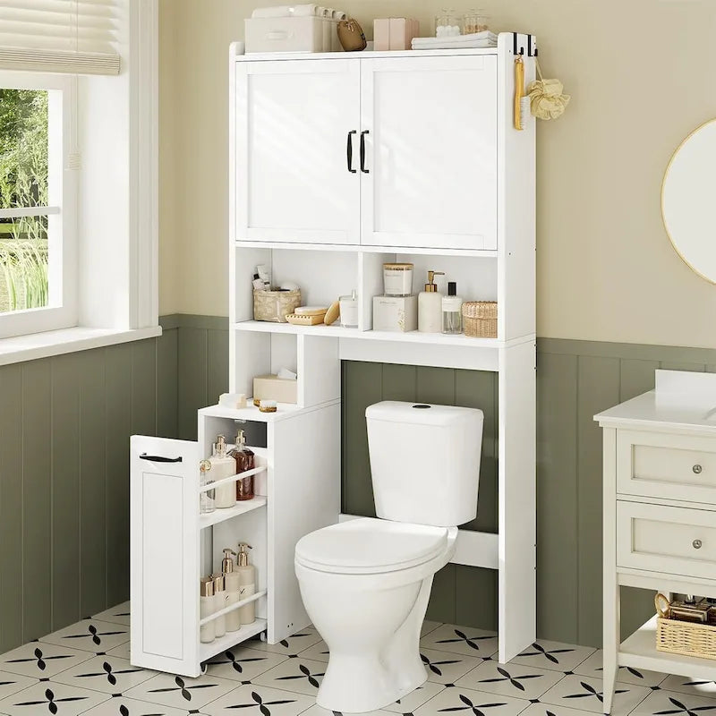 Over-Toilet Storage Cabinet with Rattan Doors