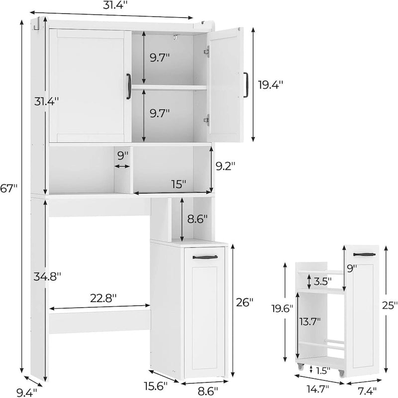 Over-Toilet Storage Cabinet with Rattan Doors