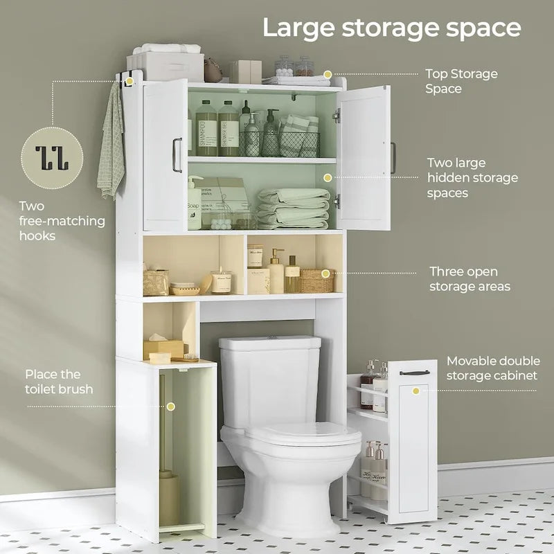 Over-Toilet Storage Cabinet with Rattan Doors